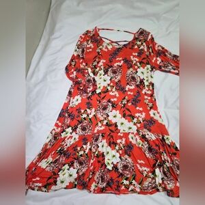 Floral Drop Waist Colorful Flowy Dress by Lascana- Sz 46 (XL) Floral Coral